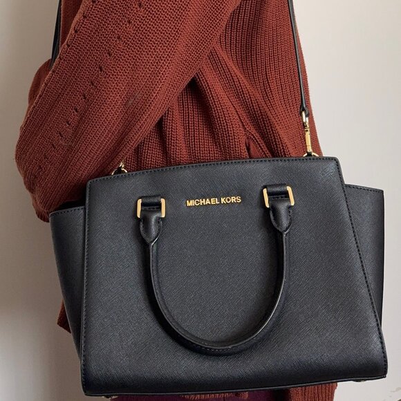 Black Michael Kors Selma Saffiano Leather Medium Satchel - Picture 12 of 14